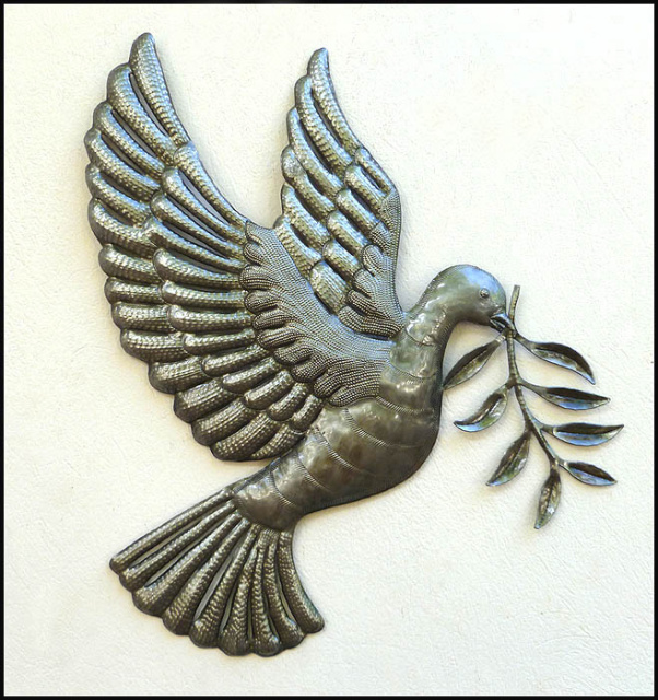  Handcrafted Peace Dove Metal Wall Hanging - Recycled Haitian Steel Drum Art - Haiti Metal Art, 18"