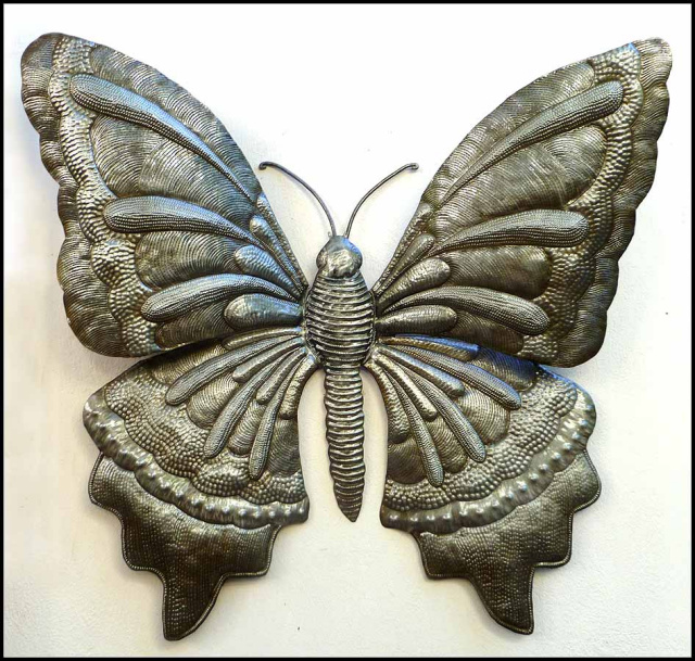 Outdoor metal garden decor, Brightly hand painted metal butterfly wall decor.  Metal art, Garden art, Outdoor garden art, Metal wall hanging, Metal art,  Handcrafted from recycled steel drum in Haiti.