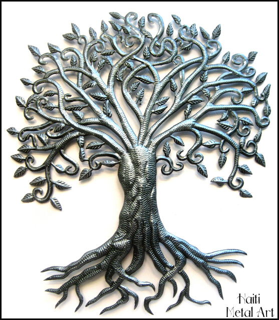 Haitian Metal Wall Art Handcrafted Sculpture Hanging Fluttering Tree Large 23" 